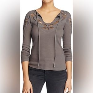 Free People Green S Long Sleeve Lace Top